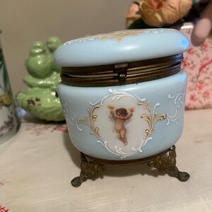 Vintage blue hand painted Cherub on porcelain Limoges , beautiful treasure